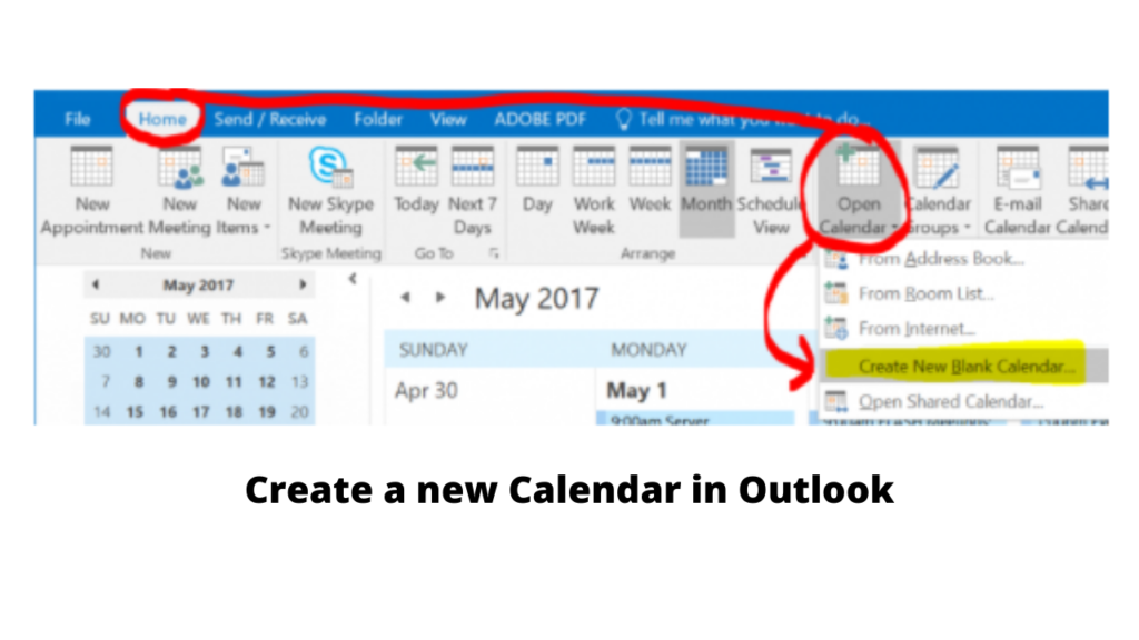 Create a new Calendar in Outlook